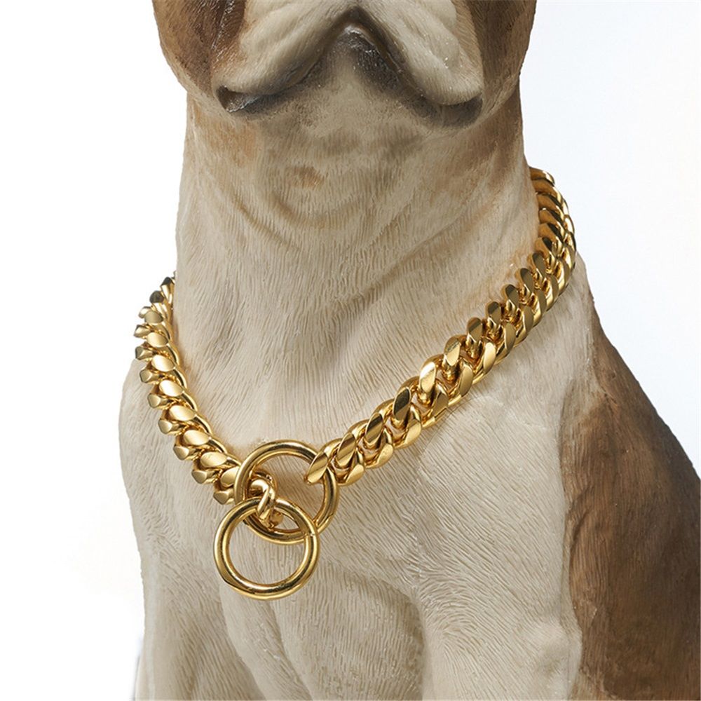 Chain Dog Collar 10mm  Link Collar Chains Stainless Steel Metal Slip Collar Gold Pet Necklace for Medium Dogs(14in/35.5cm)golden
