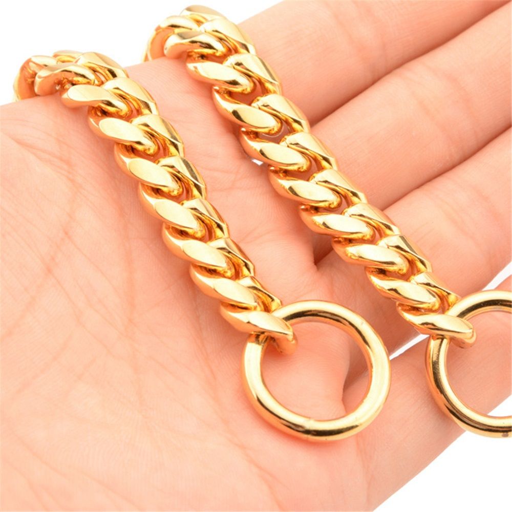 Chain Dog Collar 10mm  Link Collar Chains Stainless Steel Metal Slip Collar Gold Pet Necklace for Medium Dogs(14in/35.5cm)golden