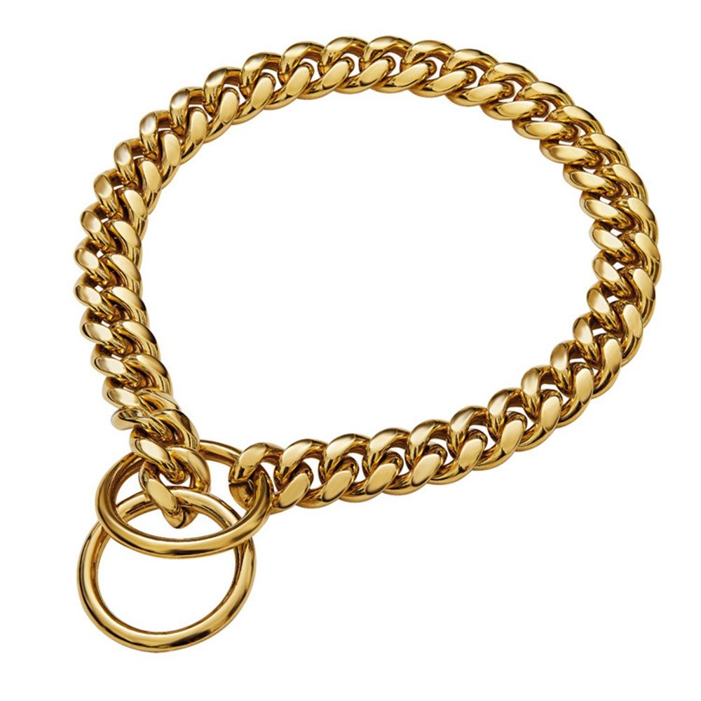 Chain Dog Collar 10mm  Link Collar Chains Stainless Steel Metal Slip Collar Gold Pet Necklace for Medium Dogs(14in/35.5cm)golden
