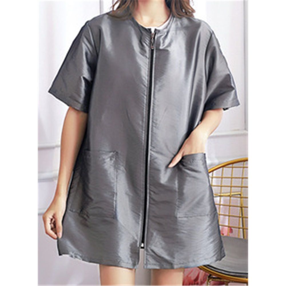 Pet Grooming Workwear with Full Zipper, Lightweight Splash Proof Short & Long Sleeves Hair Grooming Smock Jacket（silver M）