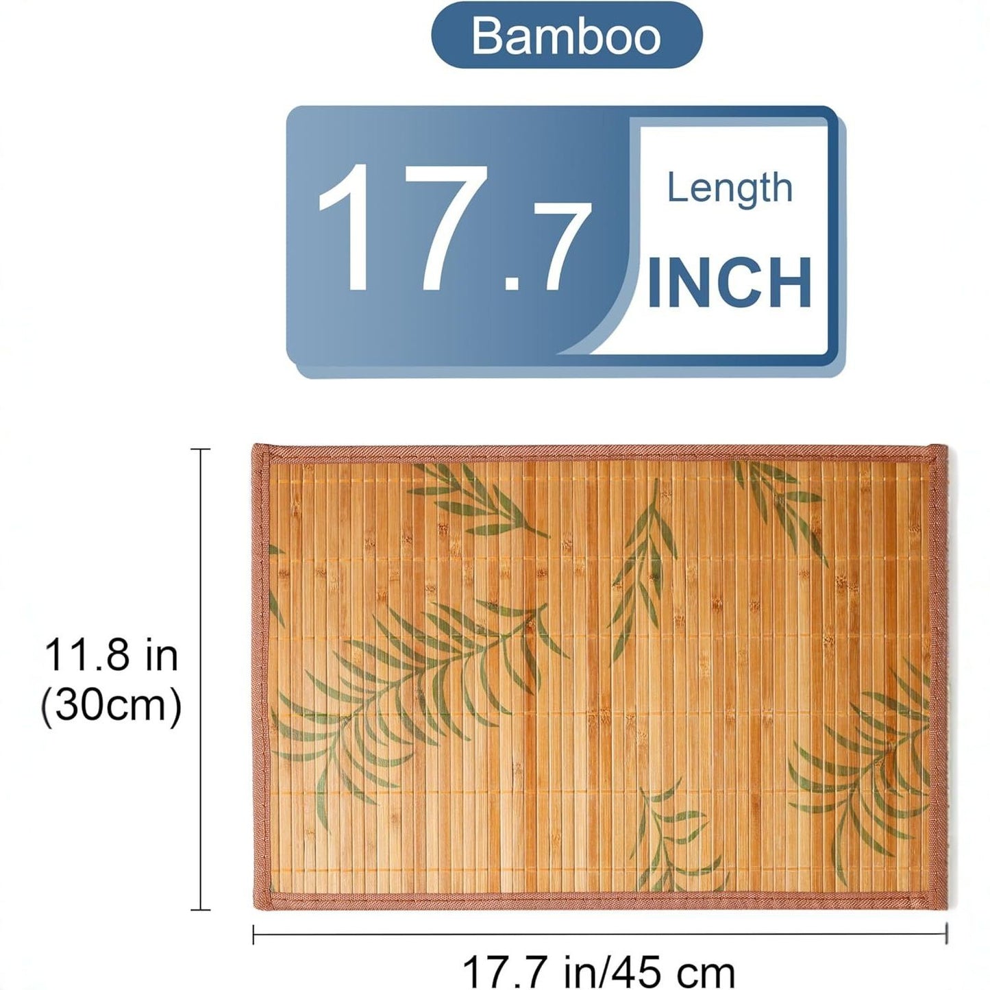 Placemats Set of 6, Bamboo Table Mats Set with Leaf Pattern, 17.7'' × 11.8'' Woven Placemat, Washable Heat-Resistant Place Mats for Kitchen, Brown Leaf