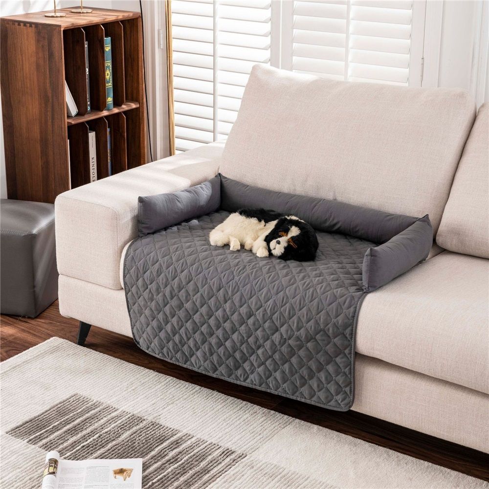 Couch Cover for Dogs - 30x30in Water-Resistant Pet Furniture Protector with Memory Foam Bolster and Quilted Fabric - Pet Supplies (Gray)