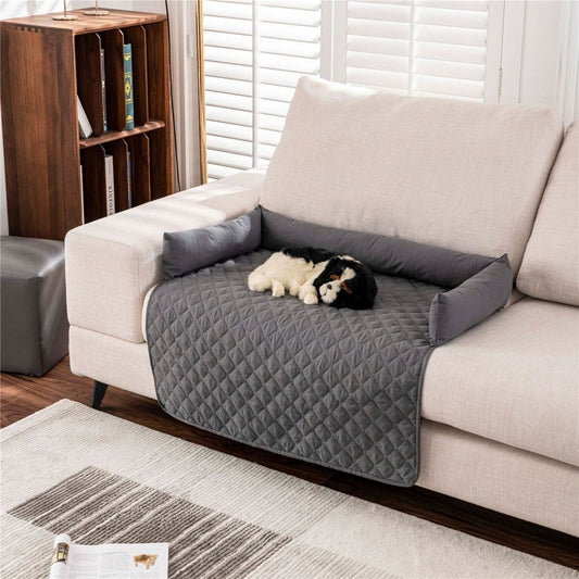 Couch Cover for Dogs - 30x30in Water-Resistant Pet Furniture Protector with Memory Foam Bolster and Quilted Fabric - Pet Supplies (Gray)