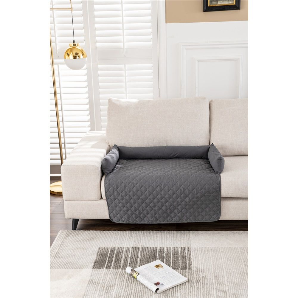 Couch Cover for Dogs - 30x30in Water-Resistant Pet Furniture Protector with Memory Foam Bolster and Quilted Fabric - Pet Supplies (Gray)