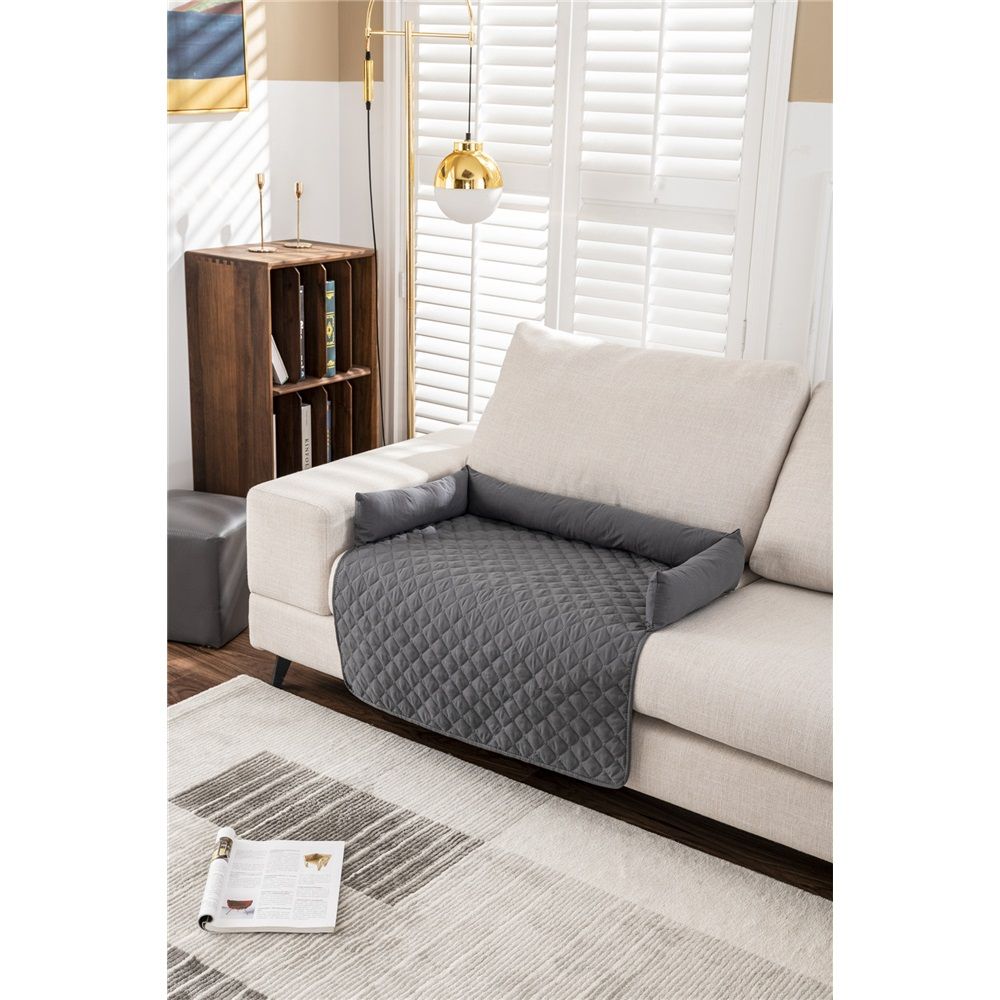 Couch Cover for Dogs - 30x30in Water-Resistant Pet Furniture Protector with Memory Foam Bolster and Quilted Fabric - Pet Supplies (Gray)