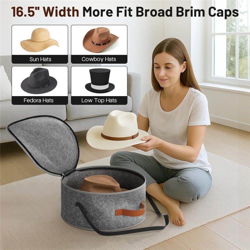 Chunful Hat Box Storage for Women Large Storage Bag for Wide Brim Sun, Cowboy and Foldable Space Saving Travel Hat Organizer Bag with Lid(Gray,oniy bag)