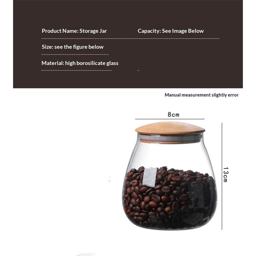 800 ML Clear Cute Glass Storage Canister Holder with Airtight Bamboo Lid, Round Modern Decorative Container Jar for Coffee, Spice, Candy, Salt, Cookie, Condiment, Pepper, Sugar