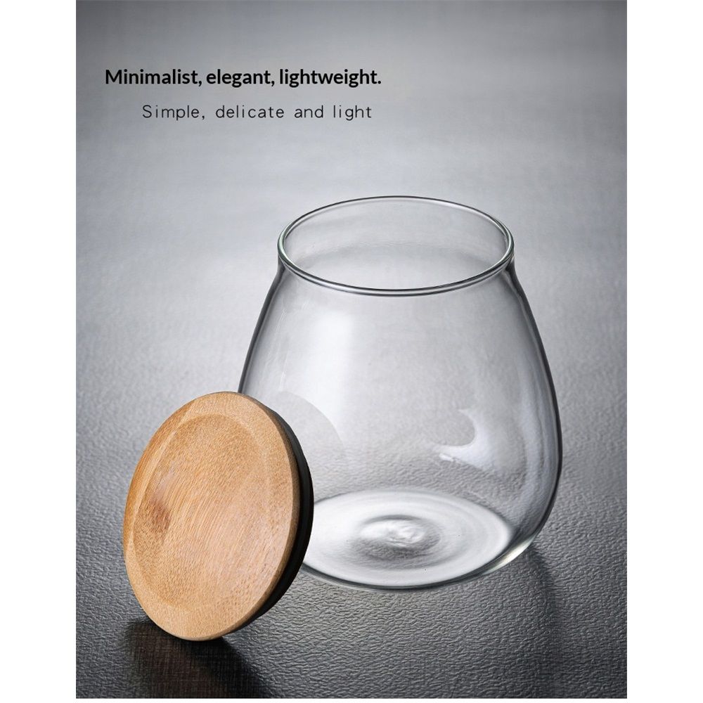 800 ML Clear Cute Glass Storage Canister Holder with Airtight Bamboo Lid, Round Modern Decorative Container Jar for Coffee, Spice, Candy, Salt, Cookie, Condiment, Pepper, Sugar
