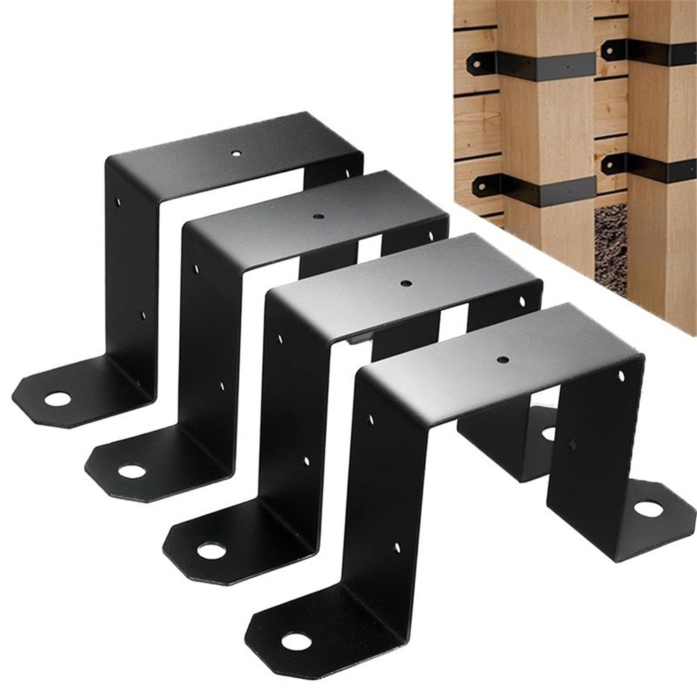 4Pcs Black Strap Heavy Duty Wood Deck Fence Tie for 4"x4" Post U-Shaped Pipe Clamp Bracket Gazebo Mounting Brackets
