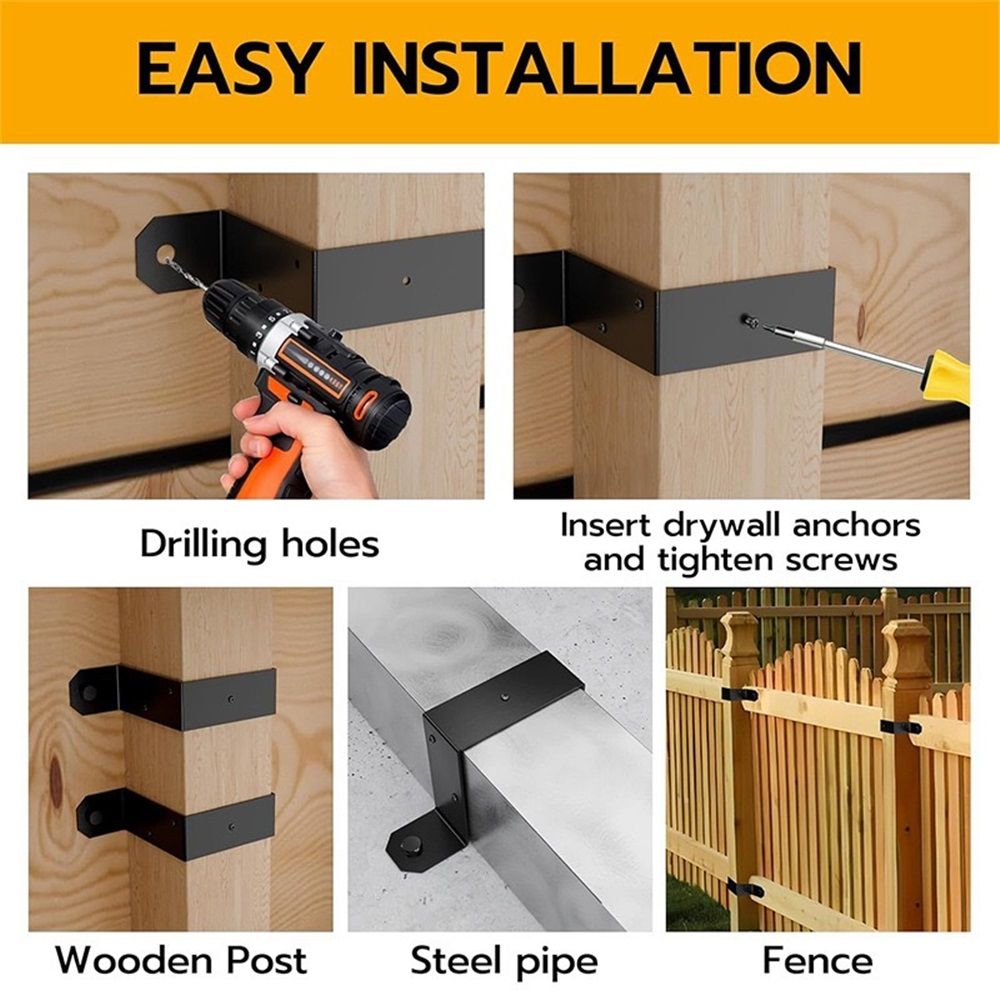 4Pcs Black Strap Heavy Duty Wood Deck Fence Tie for 4"x4" Post U-Shaped Pipe Clamp Bracket Gazebo Mounting Brackets