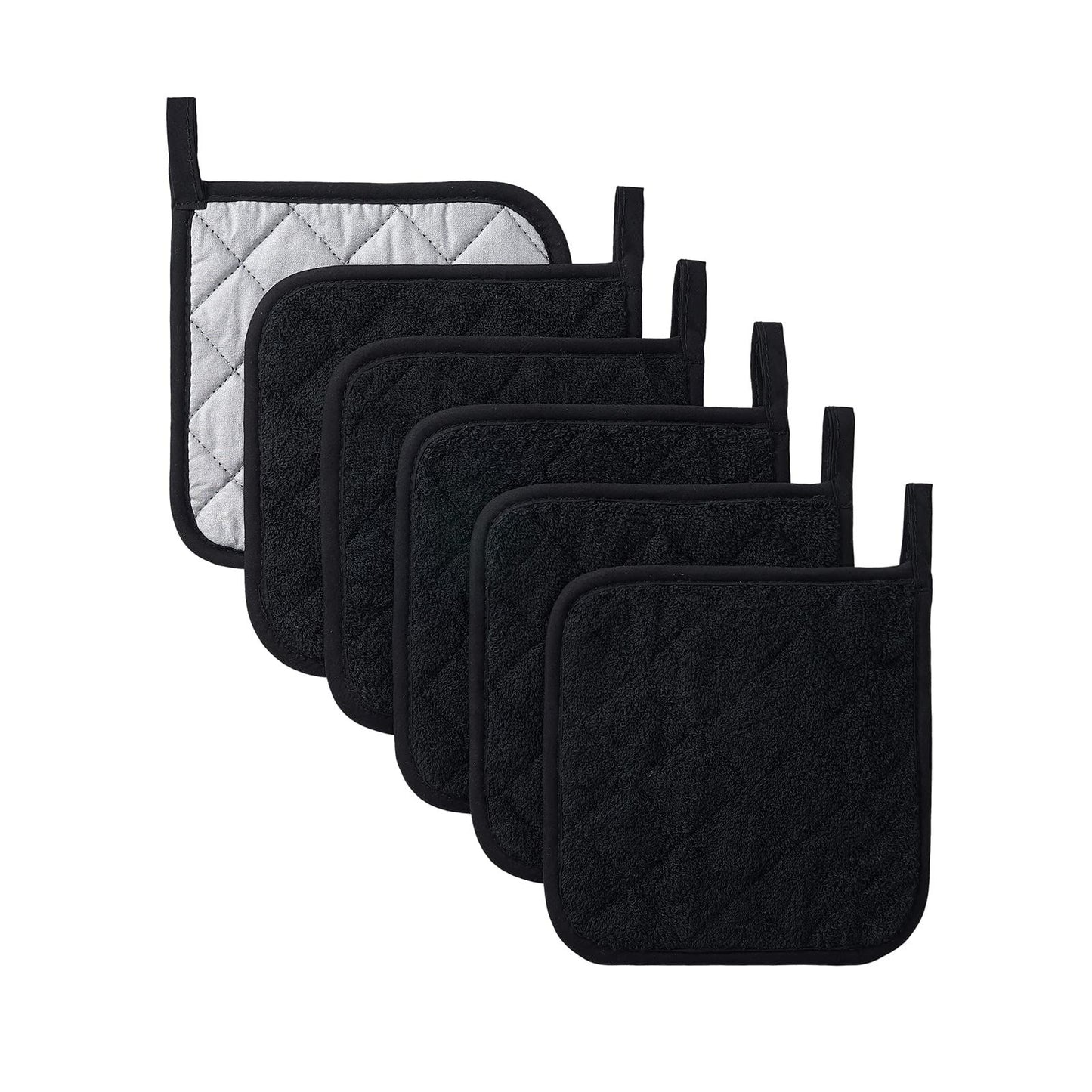 6 PCS Pot Holders for Kitchen, Cotton Potholers with Great Heat Resistance, Hot Pads,  for Cooking and Baking （17 * 17 silver black 1 piece）