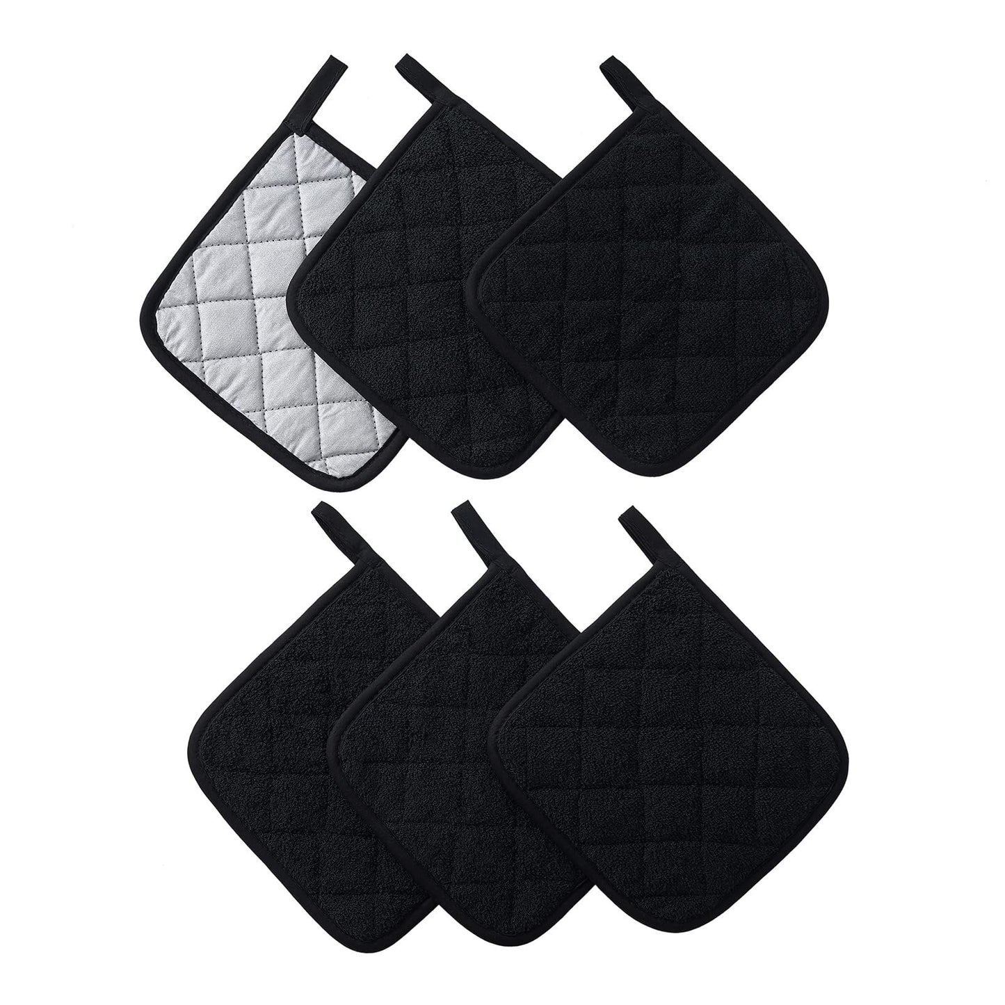 6 PCS Pot Holders for Kitchen, Cotton Potholers with Great Heat Resistance, Hot Pads,  for Cooking and Baking （17 * 17 silver black 1 piece）