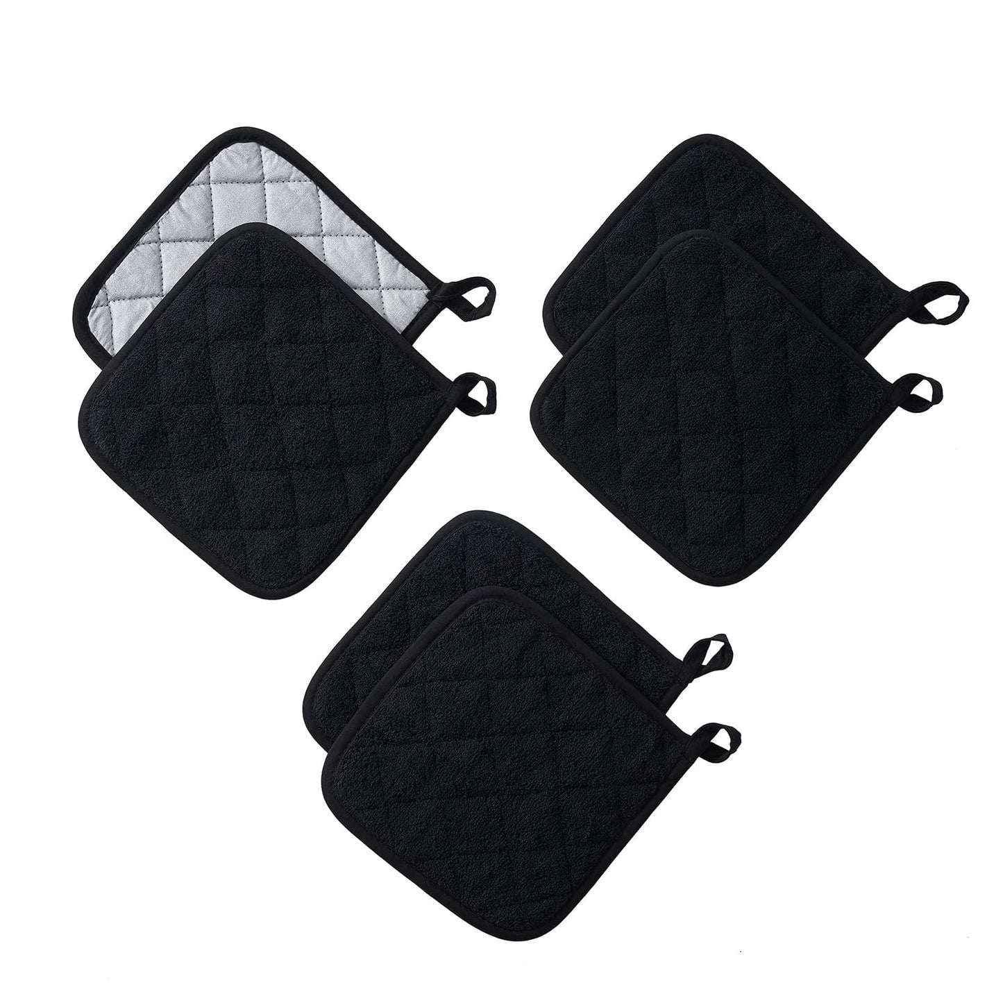 6 PCS Pot Holders for Kitchen, Cotton Potholers with Great Heat Resistance, Hot Pads,  for Cooking and Baking （17 * 17 silver black 1 piece）