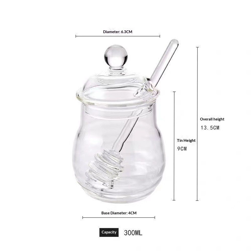 300ml Mixing Spoons Honey Dispenser Honey Pot with Dipper, Glass Jar Pot Jar Syrup s Glass for Restaurant Kitchen Home Decoration Storage Containers