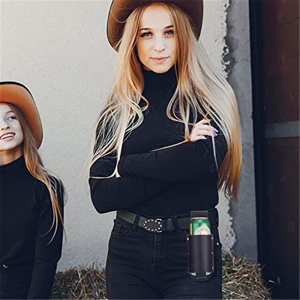 3 Pcs Beer Holster Classic PU Leather Beer Holster Bottle Holders Drink Belt Waist Bag Drink Holder for Travel Outdoor, Espresso Brown