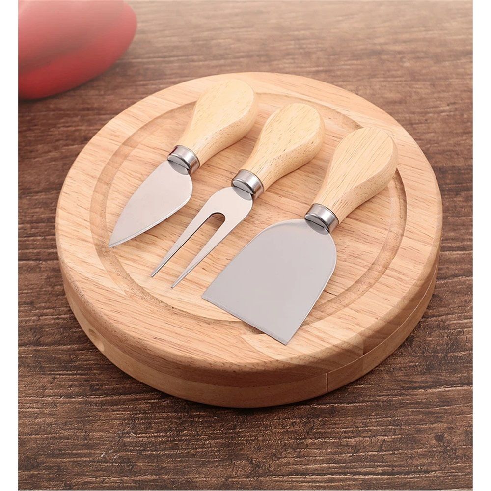 Cheese Board and Knife Set, Novelty Charcuterie Board Set with Stainless Steel Tools and Juice Groove, Two-tiered, Swivel-Open Serving Platter, and Charcuterie Set