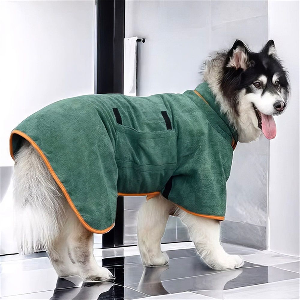 Pupper Fast Drying Dog Bath Robe | Plush Dog Towel Bathrobe/Dressing Gown | Super Absorbent Pet/Puppy Bathrobe | Adjustable Hood & Belly Strap | Super Soft | Fast Drying (S, dark green)