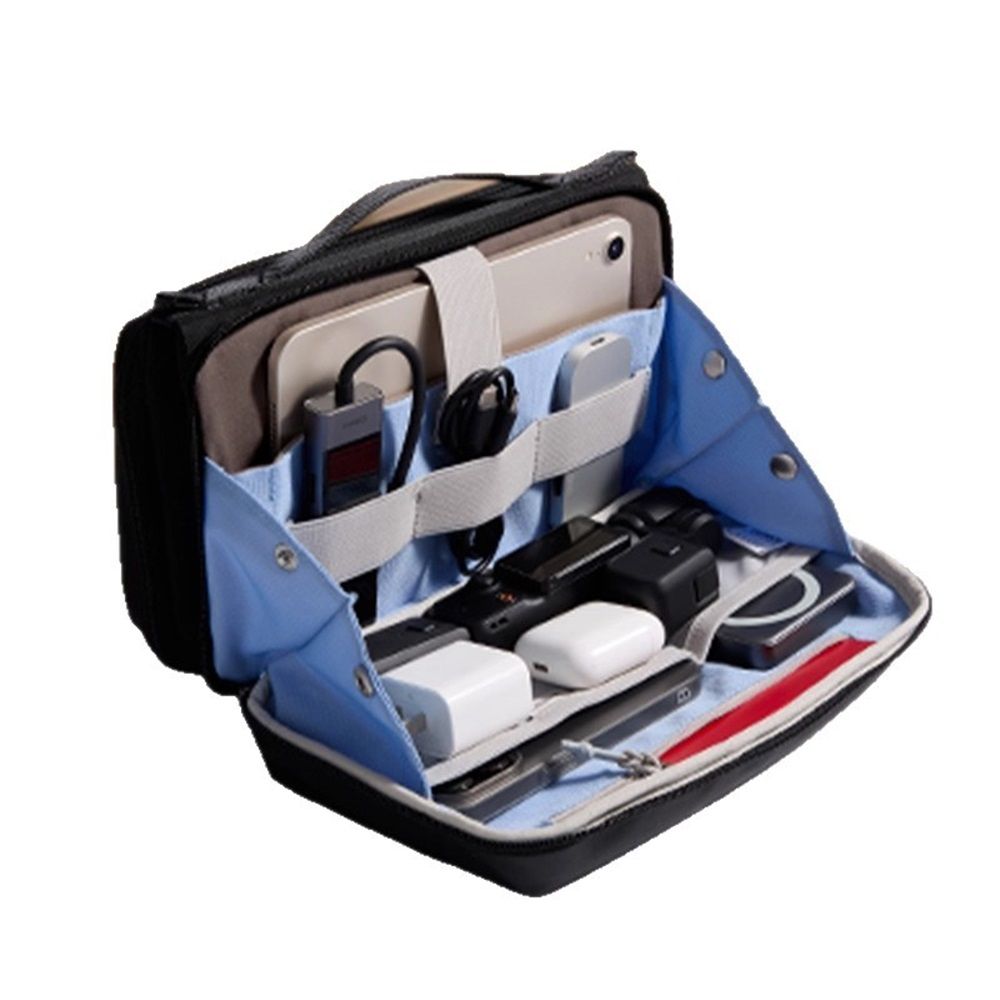 Carrying Bag Pouch Travel Large Soft Case Multilayer Storage Accessories ,4 fold small tool storage bag, portable power bank, suitable for commuting travel (Black,oniy bag)