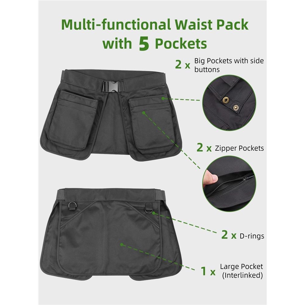 Waist Belt Apron Bag, Waitress Server Apron with Multiple Pockets, Half Apron with Adjustable Belt for Dog Trainer Apron, Waiter Apron, Garden Tool Belt, HairStylist Apron
