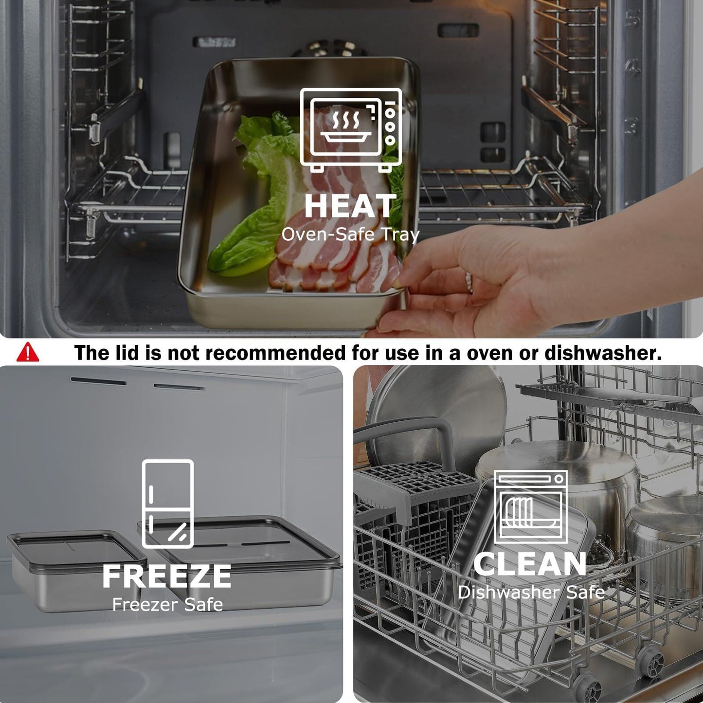 Bacon Container for Refrigerator, Bacon Storage with Lids Airtight, Stainless Steel Airtight Deli Meat Containers for Fridge, Long Container for Kitchen Food Storage (2 Pcs Rectangle)