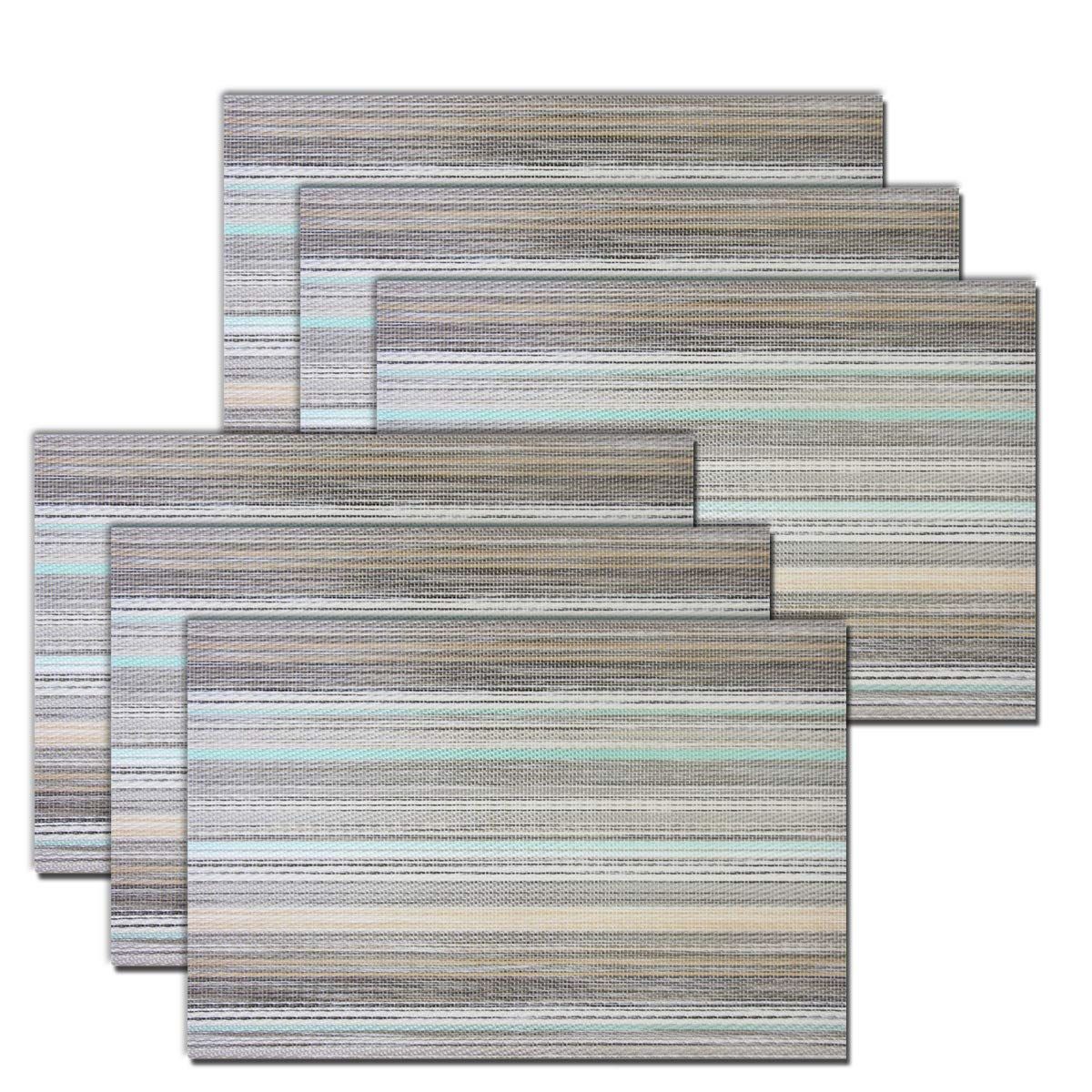 Placemats Set of 6, Heat Resistant Non-Slip Woven Table Mats for Dining Table, Washable Durable Elegant Place Mats for Kitchen Indoor/Outdoor Use (blue stripes)
