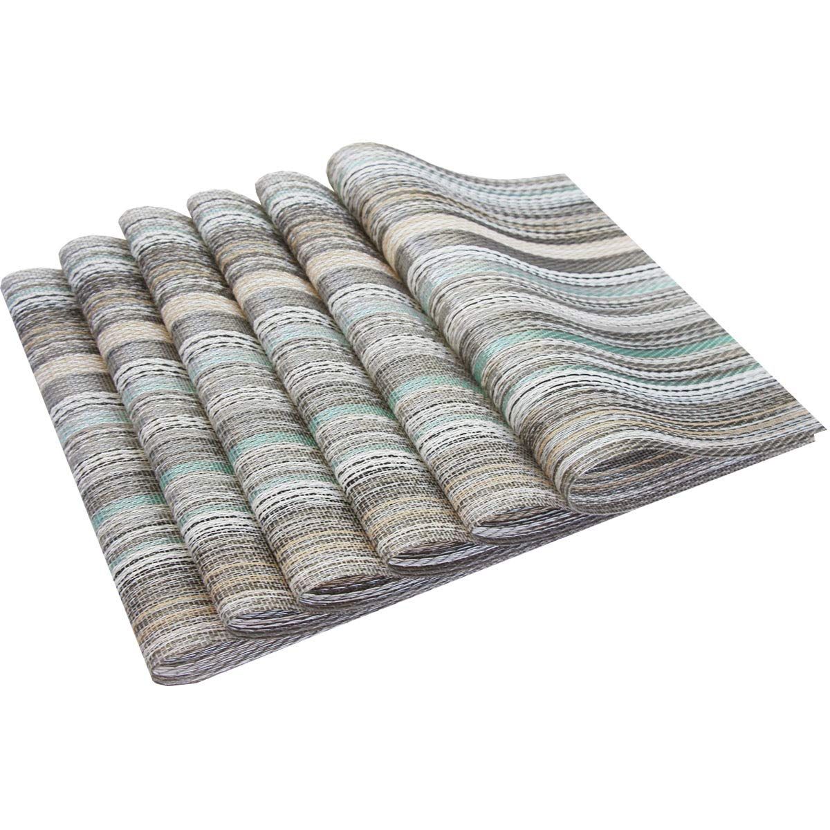 Placemats Set of 6, Heat Resistant Non-Slip Woven Table Mats for Dining Table, Washable Durable Elegant Place Mats for Kitchen Indoor/Outdoor Use (blue stripes)