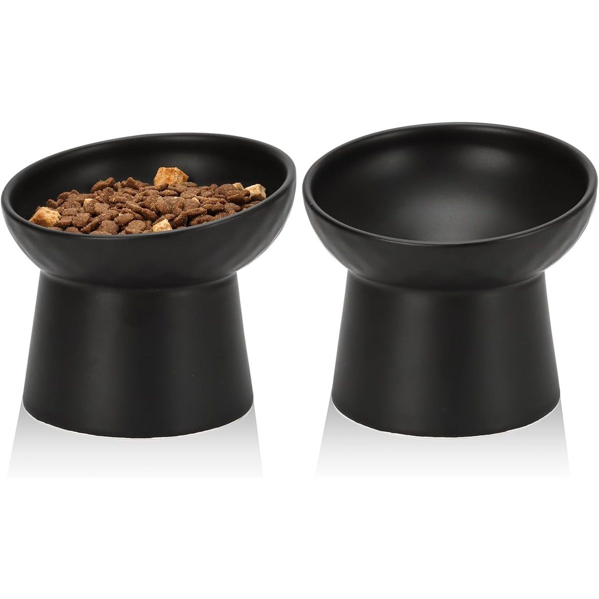 Ceramic Raised Cat Bowls, Elevated Tilted Cat Food and Water Bowls Set, Stress Free Pet Feeding Dish for Indoor Cats and Small Dogs, Anti Vomiting, Black, 2 Pack