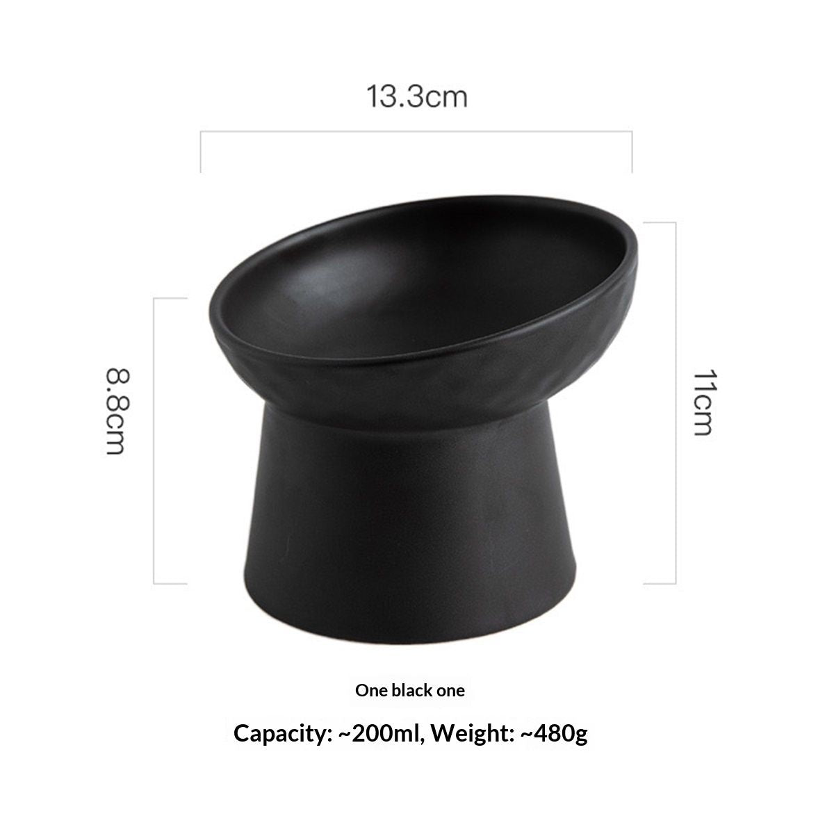 Ceramic Raised Cat Bowls, Elevated Tilted Cat Food and Water Bowls Set, Stress Free Pet Feeding Dish for Indoor Cats and Small Dogs, Anti Vomiting, Black, 2 Pack