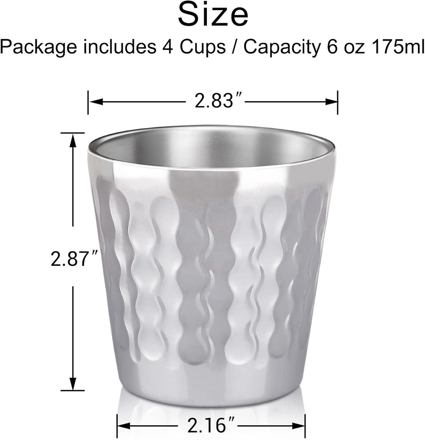 Stainless Steel Cups, 4 Pack 6oz Metal Drinking Stackable Double Wall Small Mini Air Insulated Portable Tumblers Unbreakable Shatterproof Glasses for Home Restaurant Party Camping