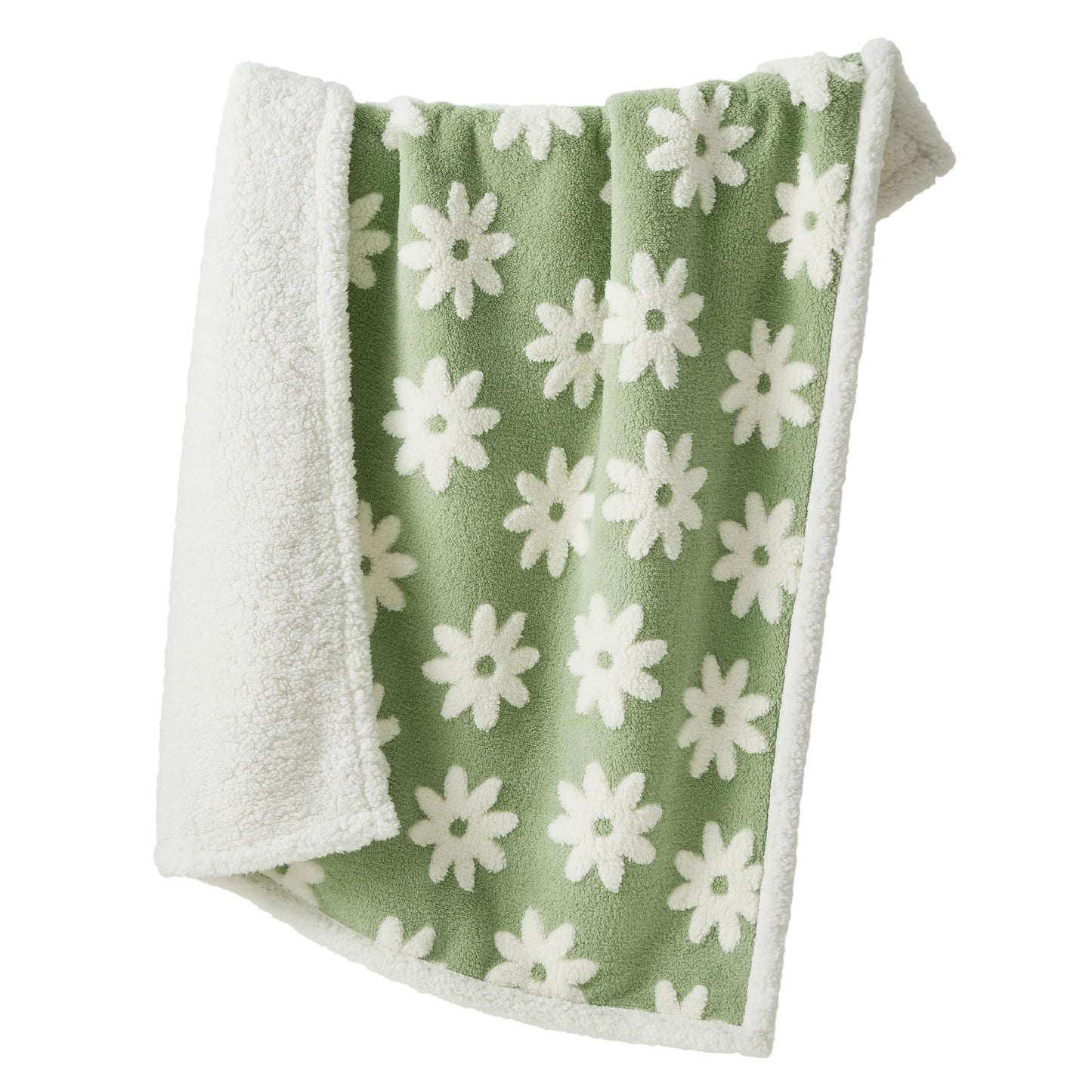 Puppy Blanket for Small Dogs - Washable Double Sided Dog Blankets with Warm Jacquard Shag and Soft Sherpa Fleece, Pet Cat Blanket for Couch Protection, 3D Textured Cloud, Green
