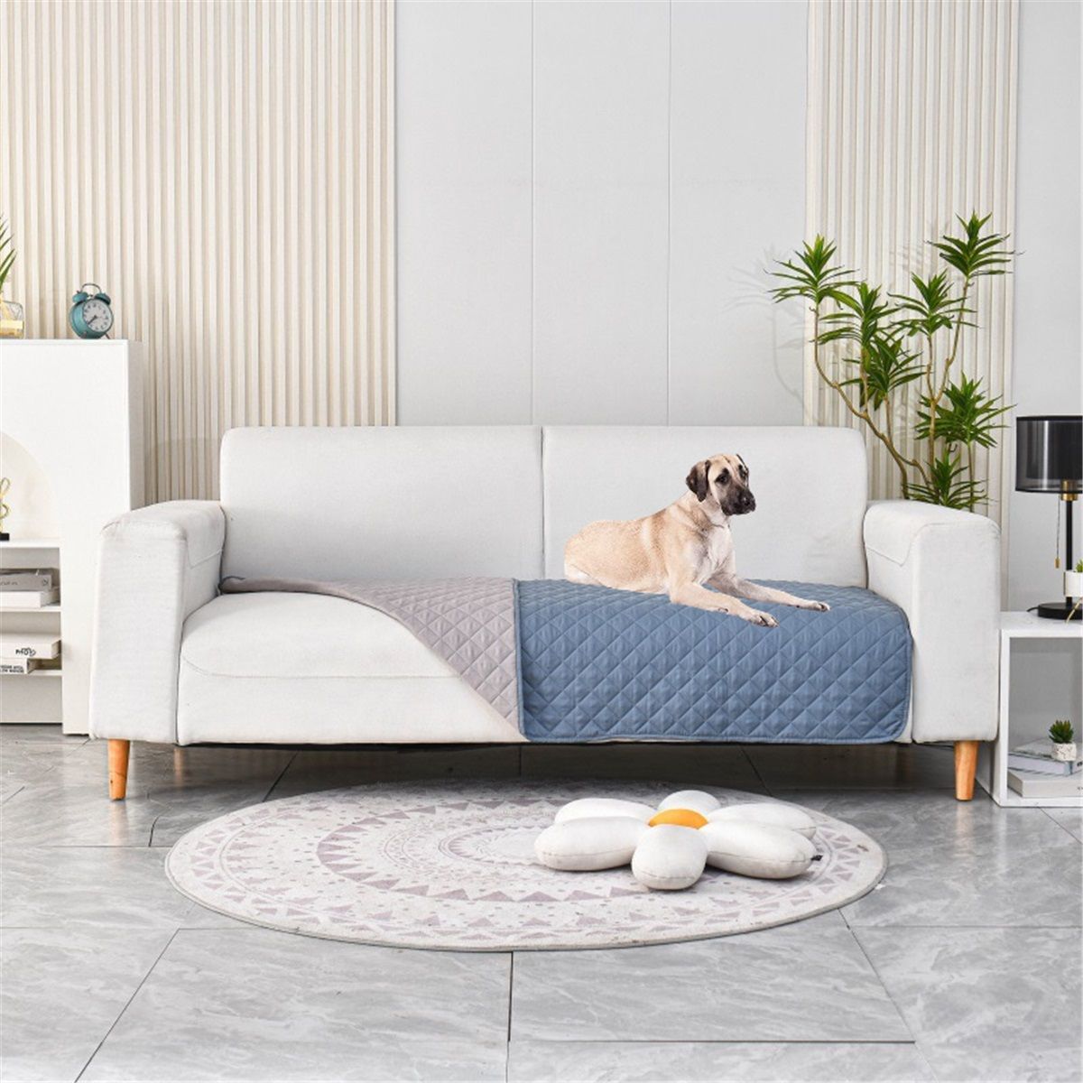 Waterproof Dog Bed Cover Pet Blanket, Soft Couch Cover for Dogs Washable, Non-Slip Dog Blanket Protect Furniture Couch Sofa Car for Puppy Large Dogs Cat (52x82 Inch, Grey Blue)