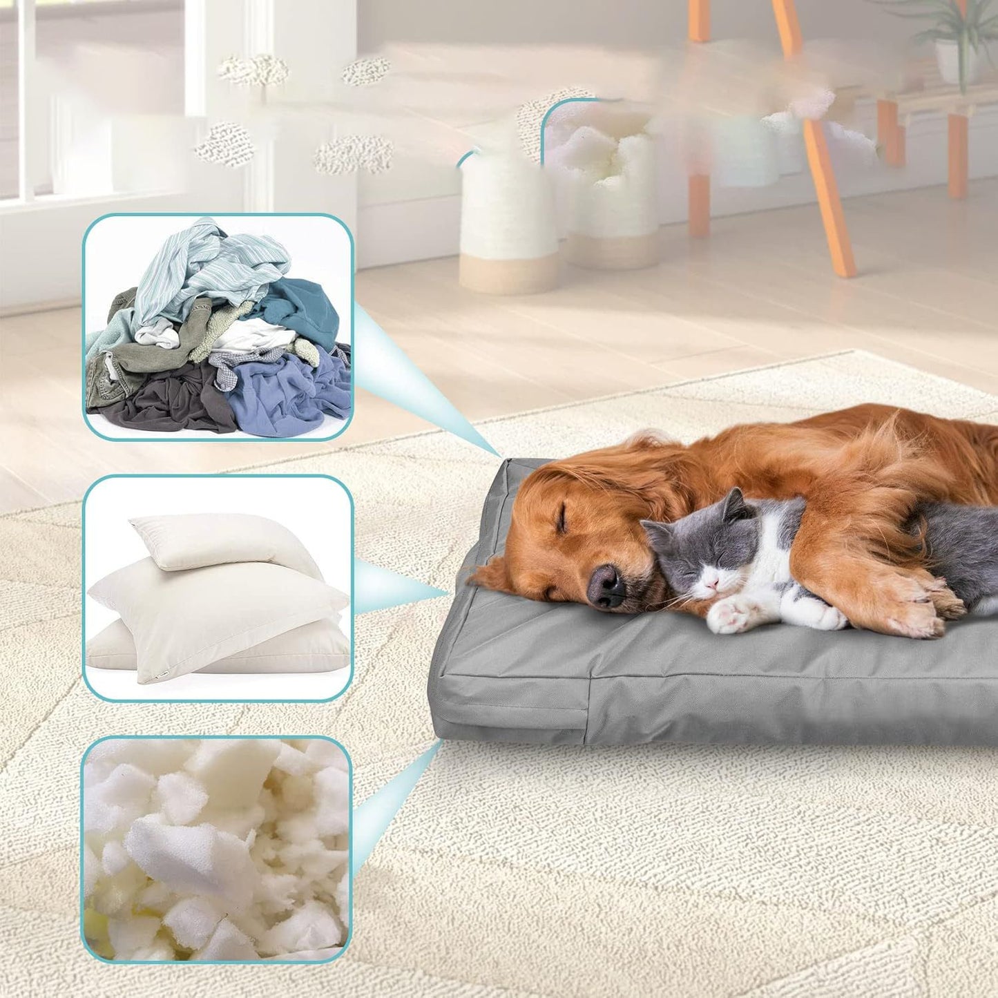 Dog Bed Cover,Waterproof Tough Plastic DIY Pet Bed Cover,Non Stick Hair Easy to Clean Rectangular Fillable Dog Bed Covers with Zipper(Light Grey,48" L x 36" W ,Cover Only)