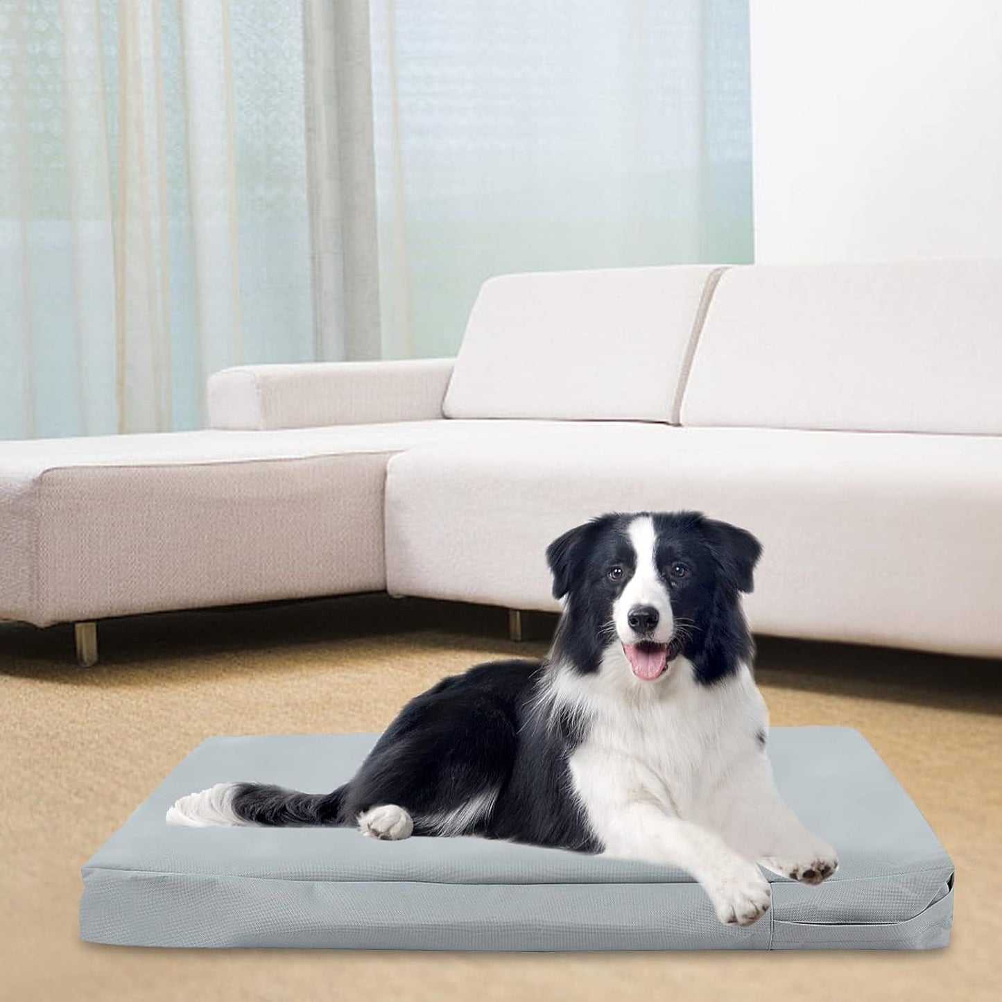 Dog Bed Cover,Waterproof Tough Plastic DIY Pet Bed Cover,Non Stick Hair Easy to Clean Rectangular Fillable Dog Bed Covers with Zipper(Light Grey,48" L x 36" W ,Cover Only)