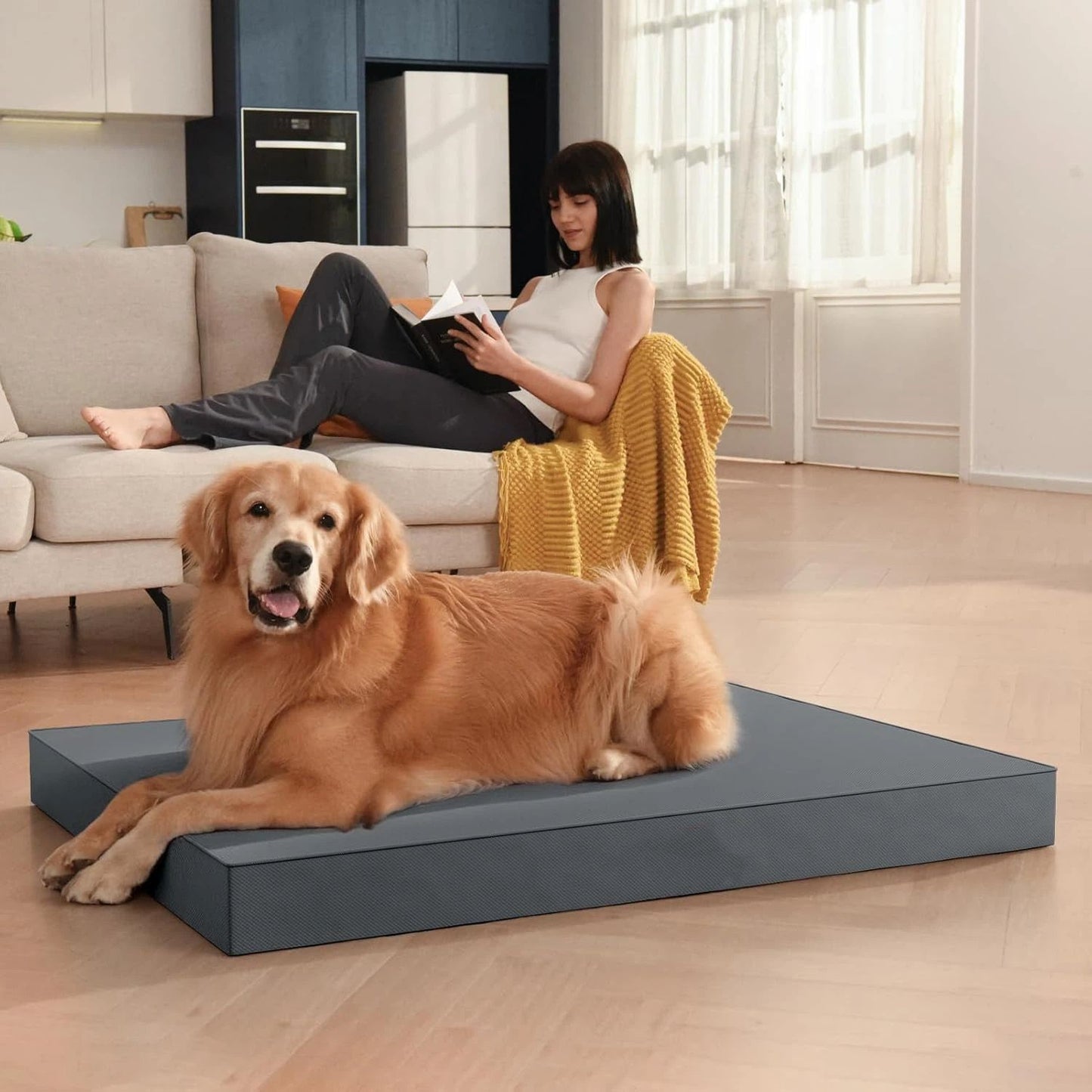 Dog Bed Cover,Waterproof Tough Plastic DIY Pet Bed Cover,Non Stick Hair Easy to Clean Rectangular Fillable Dog Bed Covers with Zipper(Light Grey,48" L x 36" W ,Cover Only)