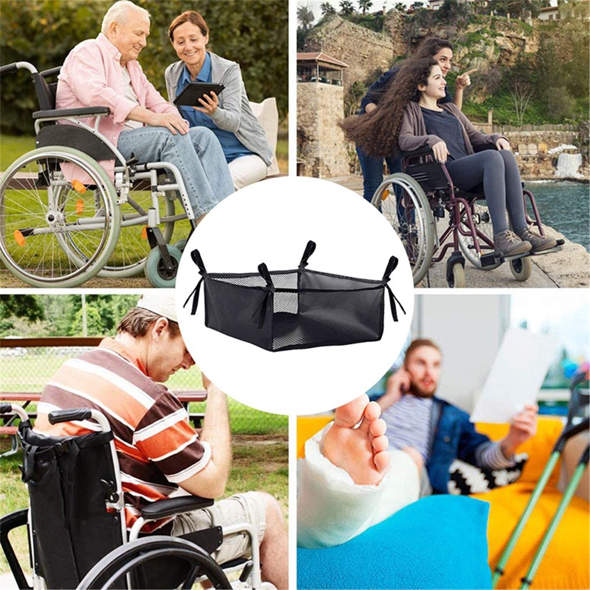 Wheelchair Bag, Rollator Seat Bag, Wheelchair Storage Bag, Side Storage Organizer, Lightweight and Heavy Duty Travel Tote, Under Seat Large Capacity Reusable Backpack Bag  2pcs