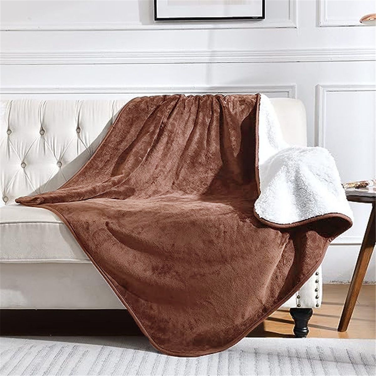 Waterproof Blanket for Bed Couch Sofa, Soft Liquid Pee Proof Pet Blanket for Dog Puppy Cat, Reversible Sherpa Fleece Furniture Protector (Brown, 47x40 inches)