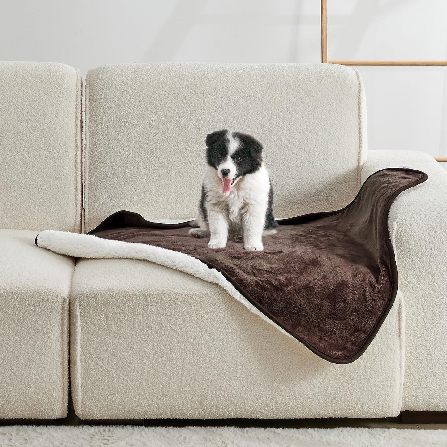 Waterproof Blanket for Bed Couch Sofa, Soft Liquid Pee Proof Pet Blanket for Dog Puppy Cat, Reversible Sherpa Fleece Furniture Protector (Brown, 47x40 inches)