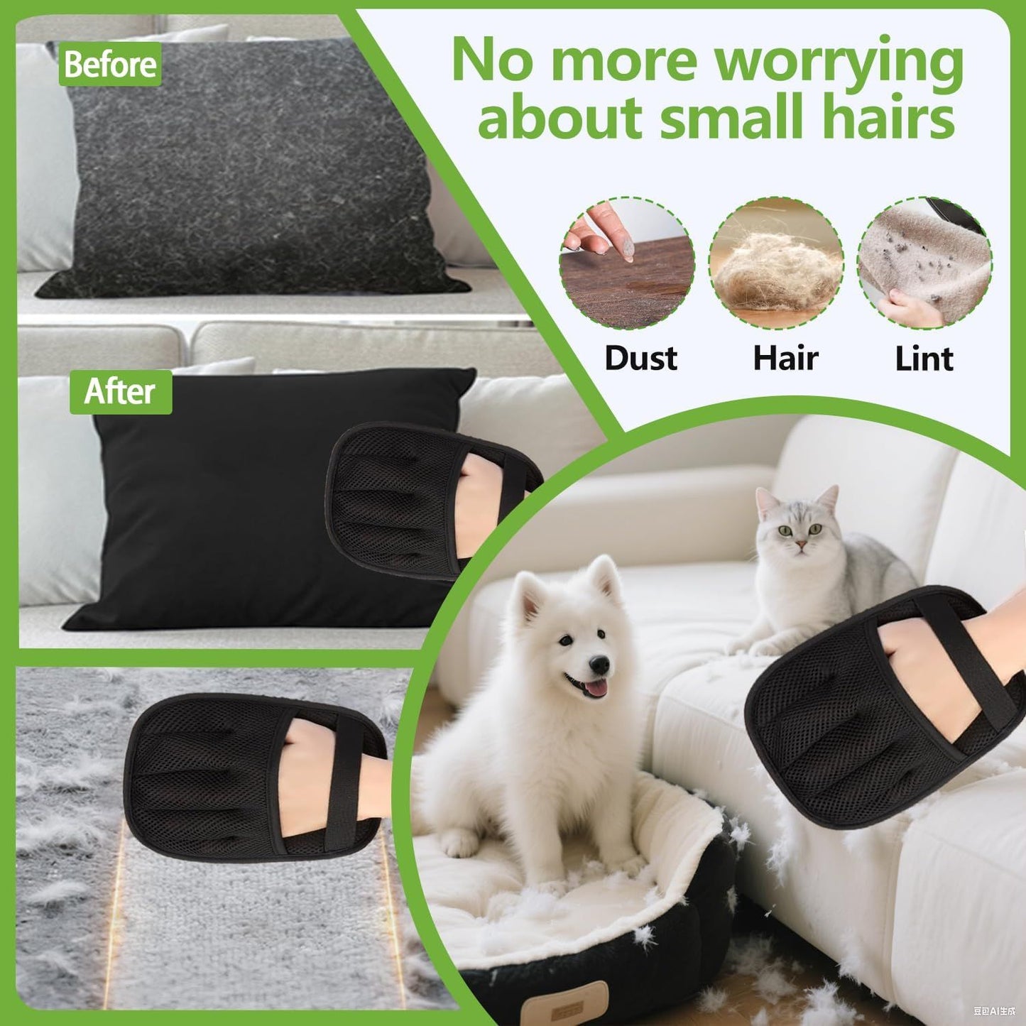 Pet Hair Removal Glove for Cats & Dogs, Upgraded Five-Finger Electrostatic Pet Hair Glove, Reusable Magic Brush Pet Hair Remover Tool for Laundry, Couch, Carpet, Car Seat 2pcs