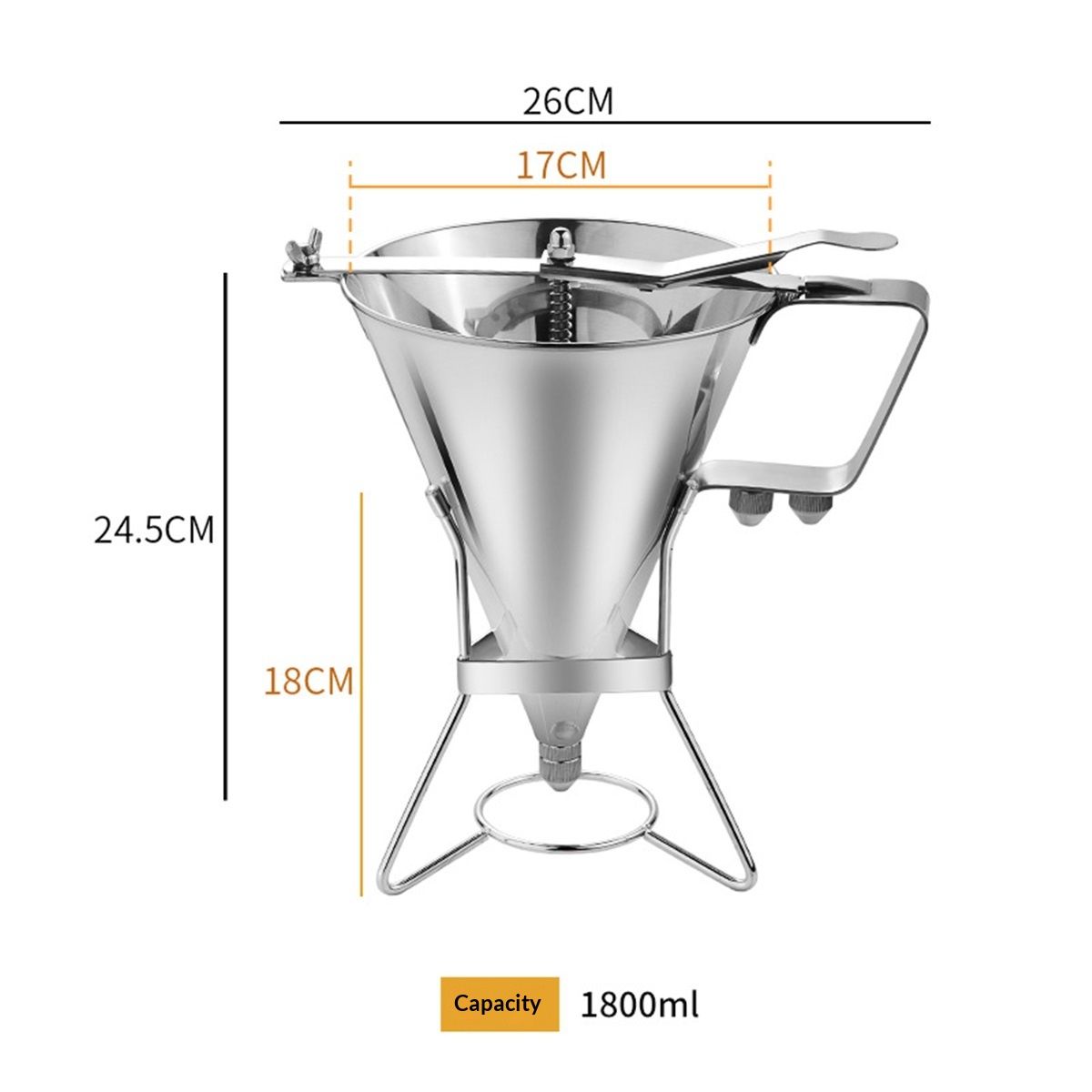 Stainless Steel Confectionery Funnels with Stand and 3 Nozzles, Commercial Grade Cake Decorating Tool Bakery Use, Precise Dispensing and Filling