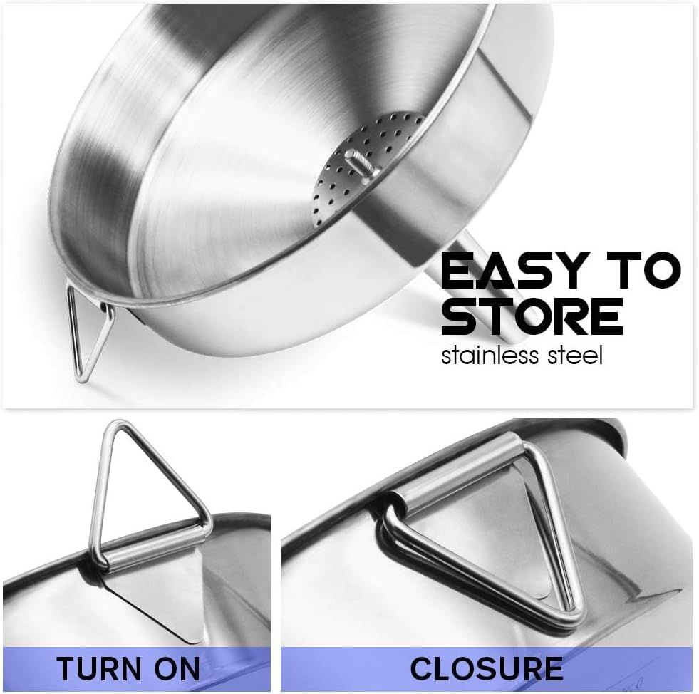Super Large Stainless Steel Large Funnel with Detachable Strainer/Filter for Cooking Oil and Transmission Liquid and Powder, Food Grade Metal Kitchen Funnels