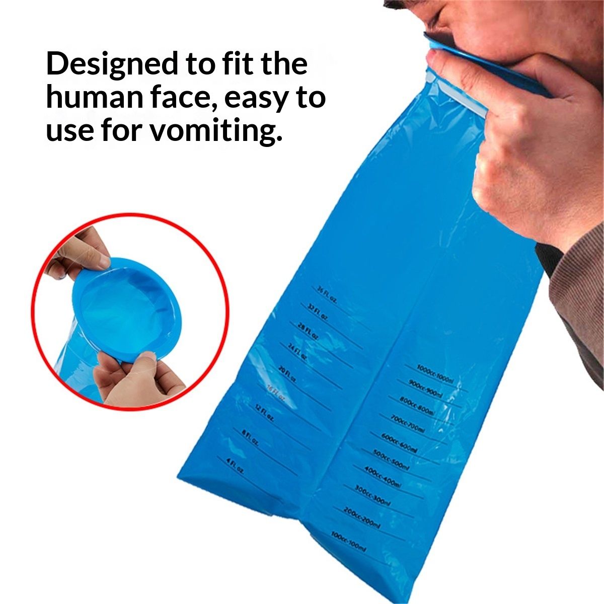 60 Pack Barf Bags Disposable, Portable  Bags, 1000ml High Density Blue, Leak Resistant Perfect for Morning Sickness, Kids, Adults, Pregnant Women, Taxis Drivers, Car Motion Sickness