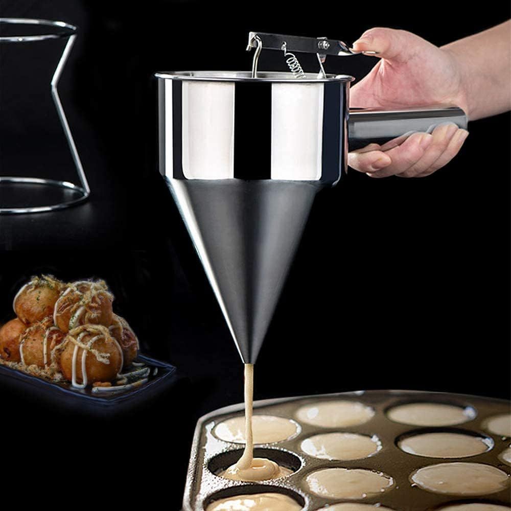 Stainless Steel Pancake Batter Dispenser, Funnel Dispenser with Stand for Baking Pancake Batter Dispenser, Multi-Caliber Stainless Steel Funnel Cake Dispenser