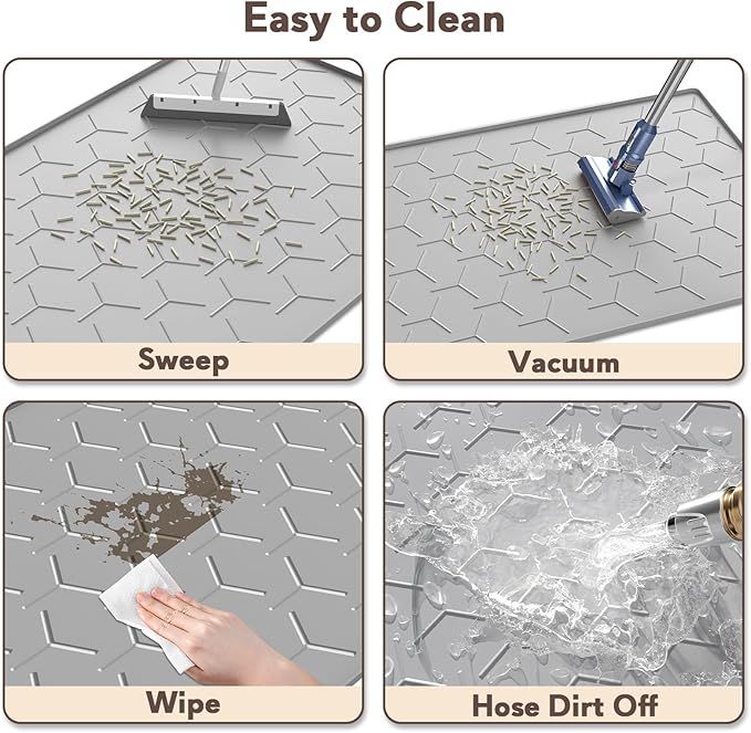 Cat Litter Box Mat, Large 34" X 22" Litter Trapping Mat for Cats, Waterproof Silicone Pad for Floor, Gray