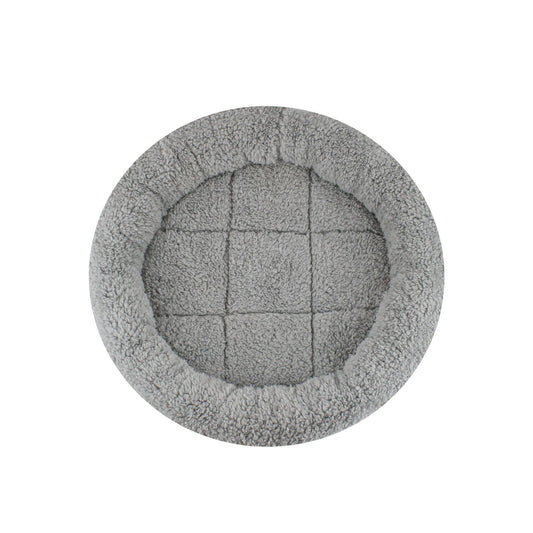 Enjoying Plush Cat Bed Mat Diameter 19.7" Round Pad with Pillow Around for Cats Dogs Relying/Curling Sleep Warm Dog Cushion for Crates, Antiskid Bottom, Large, Gray