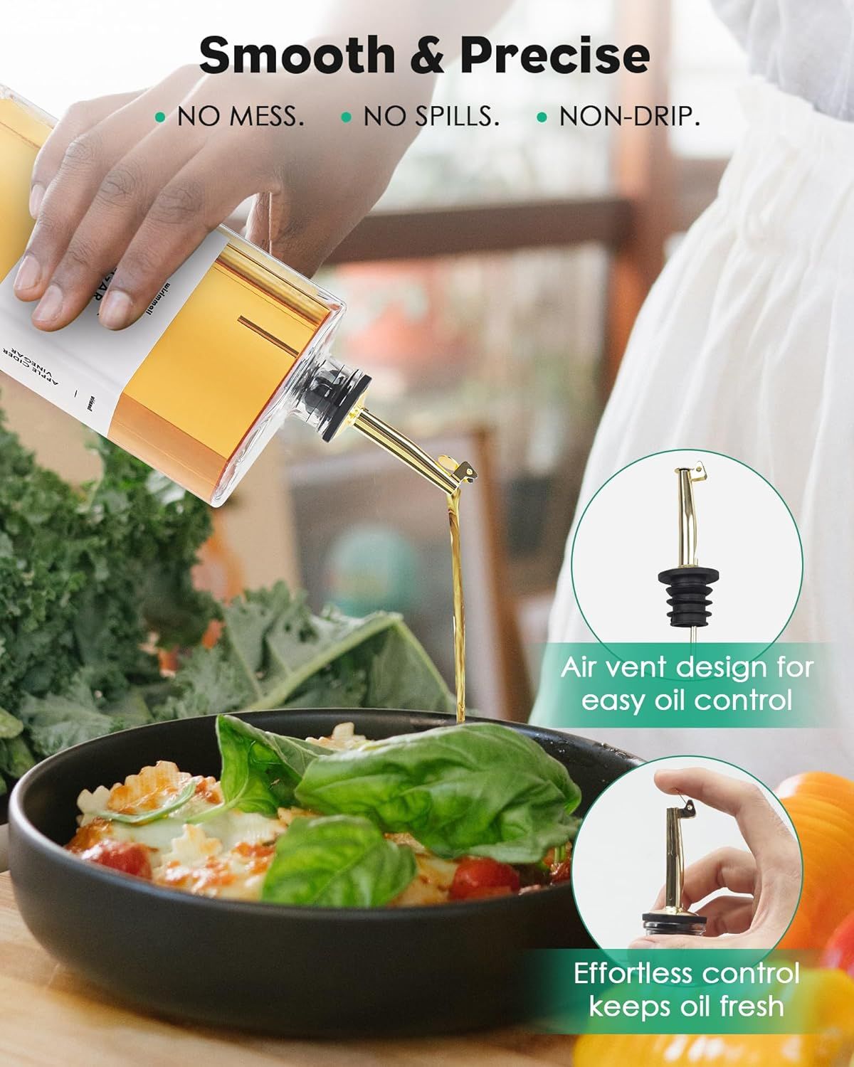 Olive Oil Dispenser for Kitchen, Cooking Oil and Vinegar Dispenser Set, Olive Oil Bottle, Soy sauce dispenser, coffee syrup bottles with stainless steel pourers - 2 pcs, Gold