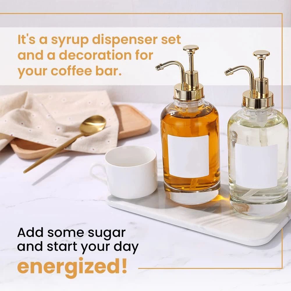 Olive Oil Dispenser for Kitchen, Cooking Oil and Vinegar Dispenser Set, Olive Oil Bottle, Soy sauce dispenser, coffee syrup bottles with stainless steel pourers - 2 pcs, Gold