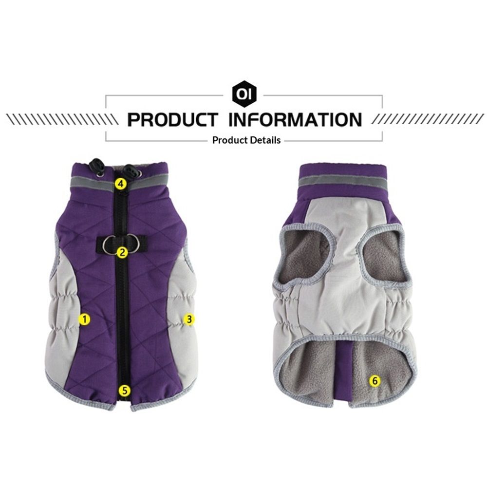 Dog Coat, Warm Dog Winter Coat, Reflective Cold Weather Dogs Puffer Jacket with Harness Built in, Waterproof Pet Fleece Vest Snowsuit for Small Medium Large Dogs, Purple XXL