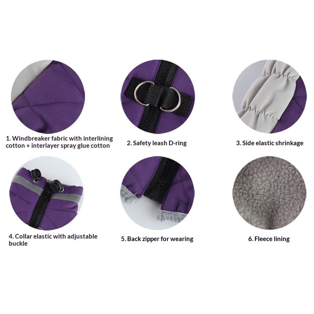 Dog Coat, Warm Dog Winter Coat, Reflective Cold Weather Dogs Puffer Jacket with Harness Built in, Waterproof Pet Fleece Vest Snowsuit for Small Medium Large Dogs, Purple XXL