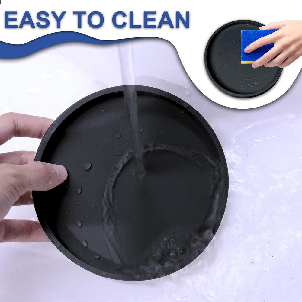 Cat Food Mat, Set of 4 Nonslip Waterproof Feeding Bowl Silicone Mats with Raised Edges for Food Water Prevent Spills, Round Eating Plates Tray for Dog Cat Puppy Kitten, 7'' x 7''