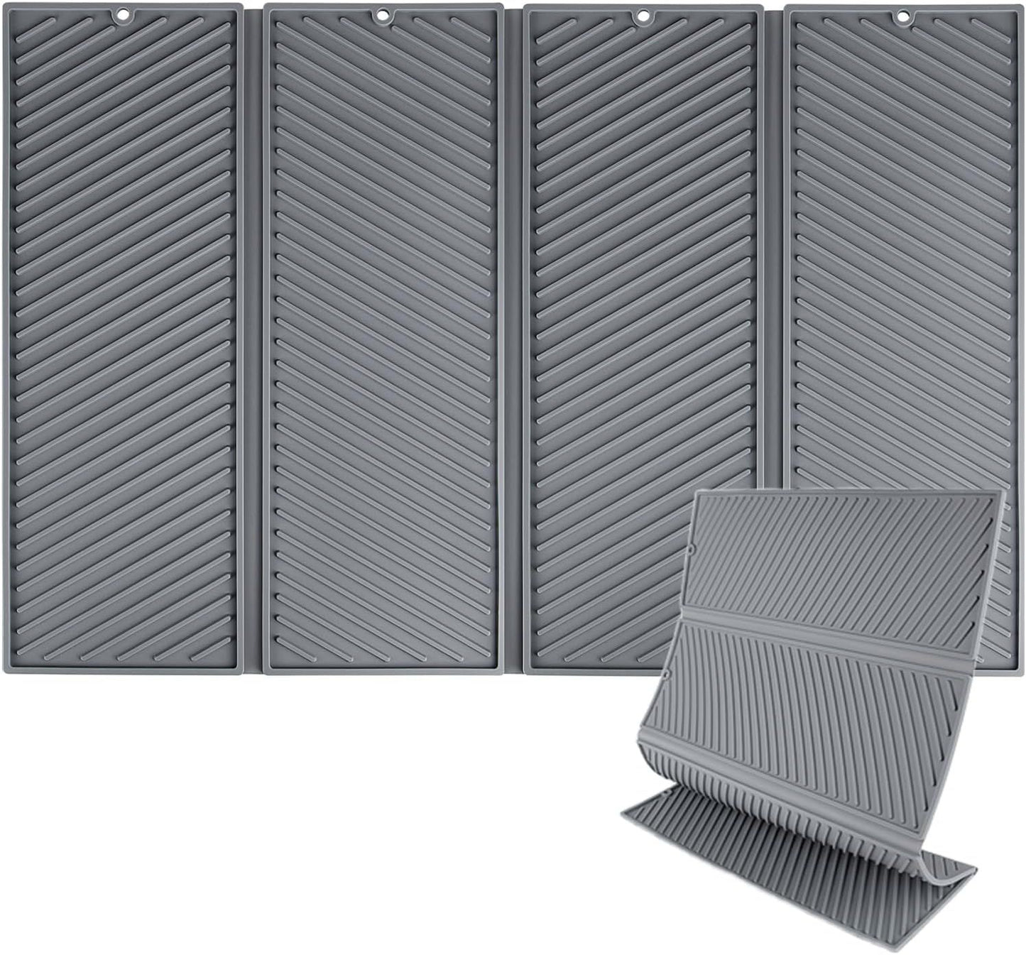 Dish Drying Mat for Kitchen Counter, Collapsible  Large Dish Drainer Mat, Silicone Drying Mat Non-Slip Silicone Sink Mat, Easy to Clean, Grey